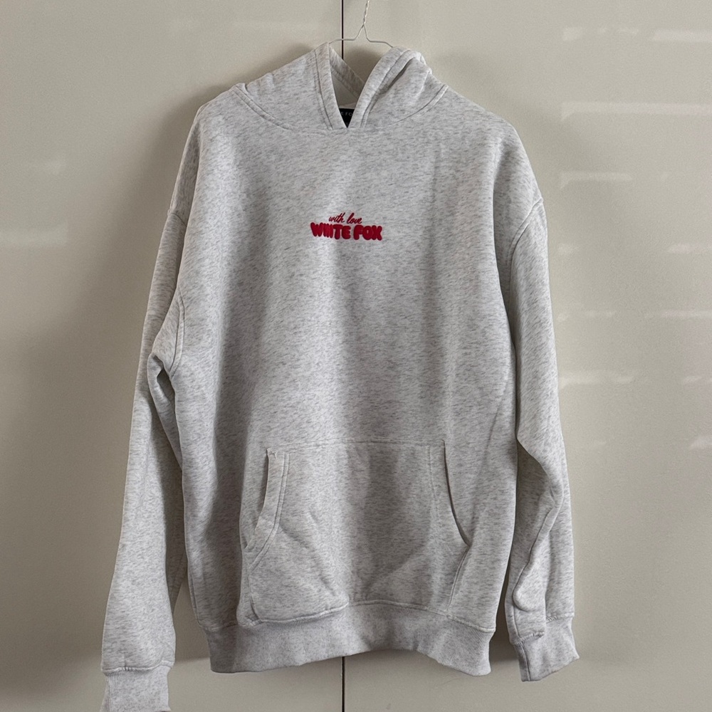 White Fox Boutique Gray Hoodie with Red Logo Limited Edition